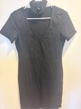 Forever 21 Black Short Sleeve V-Neck Mini dress with Mock Neck Detail